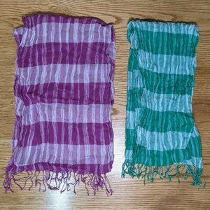 Aerie Women's Set of Two Scarf Scarves Plaid Purple and Green Spring Lightweight